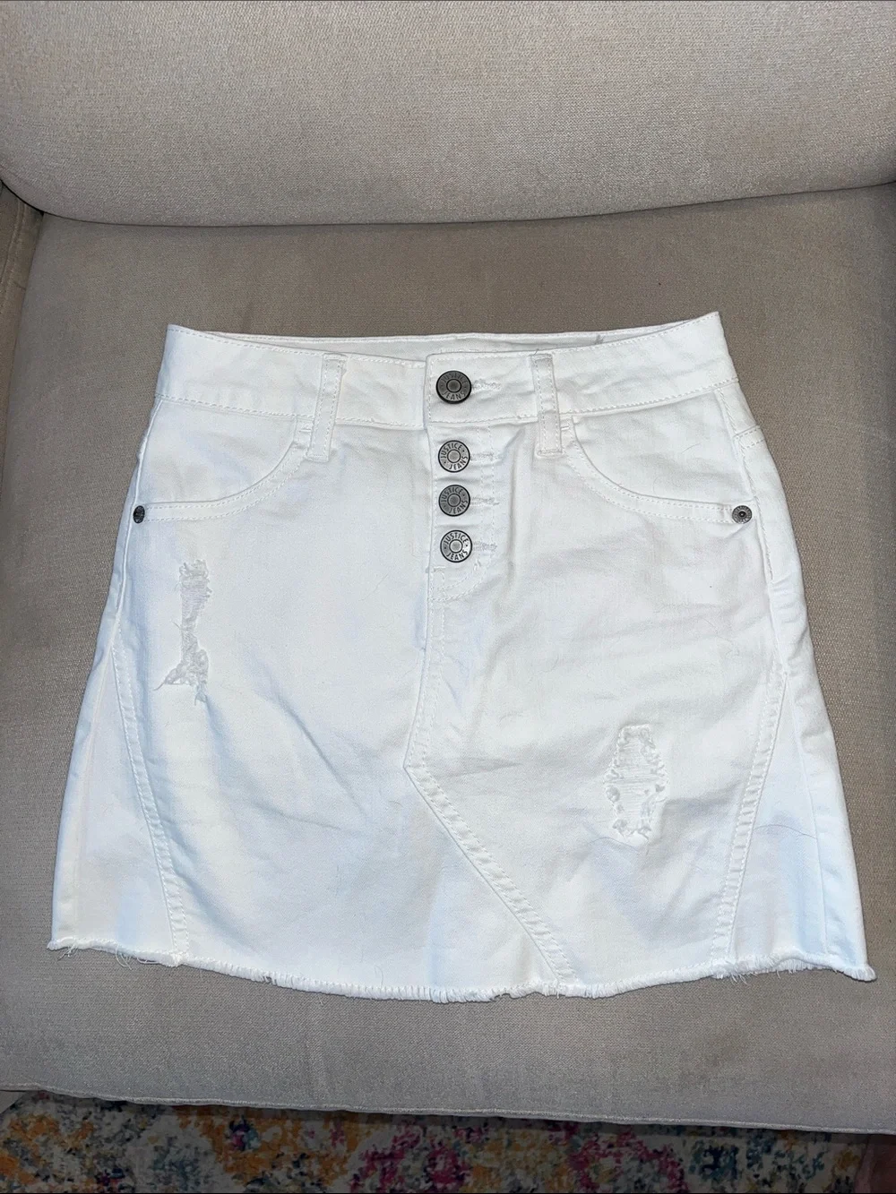 Justice White Distressed Denim Skirt
